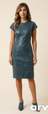 Ann Taylor Green Faux Leather Cap Sleeve Sheath Dress Size 10